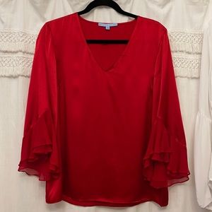 Antonio Melani 100% Silk Red Blouse with Sheer Bell Sleeves
